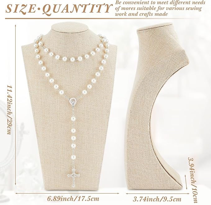 Kigley 9 Pcs Linen Necklace Display Bust Jewelry Holder Necklace Retail Mannequin Display Stand for Jewelry Selling Vendors Shows (11.4 x 6.9 Inch)