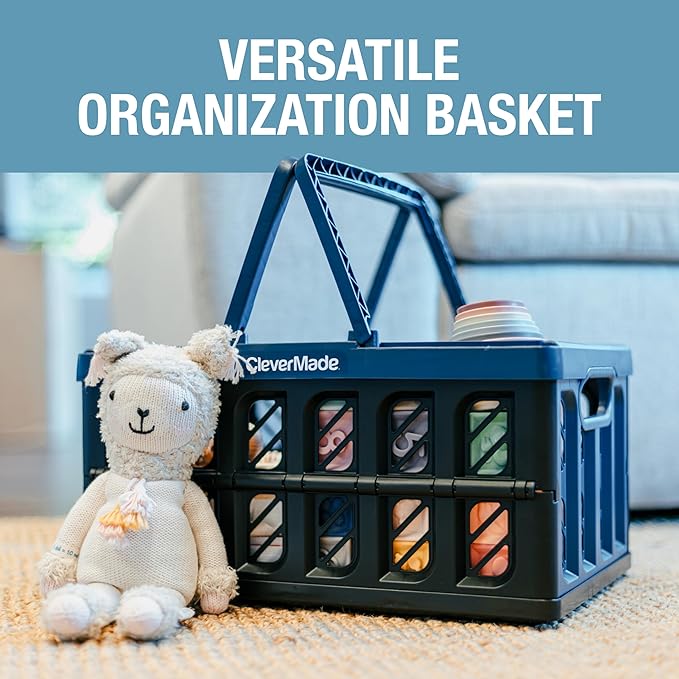 CleverMade Collapsible Shopping Basket, Stone, 3PK - 24L (6 Gal) Reusable Plastic Grocery Shopping Baskets, Holds 25lbs Per Basket - Small Foldable Storage Crates with Handles