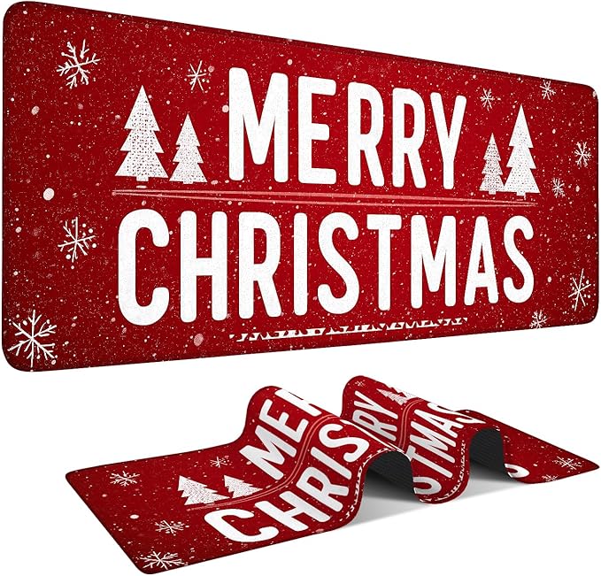 Merry Christmas Gaming Mouse Pad 31.5"x11.8"Desk Mat Anti-Slip Rubber Base & Durable Stitched Edges for Gamers Smooth Mouse Writing Surface for Desk Office/Home