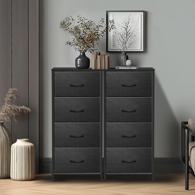 4 Fabric Drawer Dresser for Bedroom, Chest of Drawers with Waterproof Wood Top Tall Dresser for Hallway, Living Room, Kid Room (Charcoal Black)