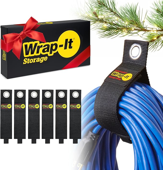 Heavy-Duty Wrap-It Storage Straps, 17-inch (6 Pack) - Extension Cord Organizer, Storage, Cord Straps, Cable Straps for Hoses, Rope, RV, Workshop, Boat, Tools, and Garage Wall Storage and Organization