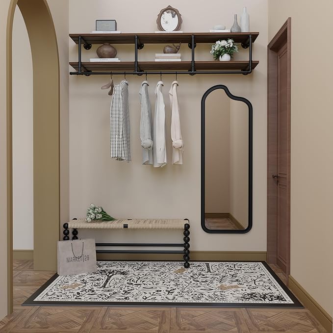 Wall Mounted Clothes Rack 12 Inch Deep, 72 Inch Heavy Duty Garment Rack with Real Walnut Wood Shelf, Multi-Purpose Hanging Rod & Space-Saving Closet Storage Organizer