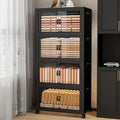 Storage Bins with Lids and Wheels, Collapsible Bathroom Storage Cabinet with Clear Doors, Plastic Stackable Closet Organizers and Storage Containers Black 398 QT