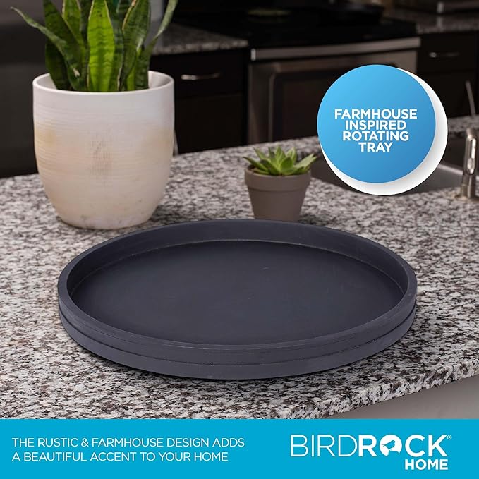 BIRDROCK HOME Wooden Lazy Susan Turntable - Spice Rack Organizer for Kitchen Table, Dining, Pantry and Countertop - Rotating Tray for Condiments - with Burnished Iron Accents - 18" Large, Matte Black