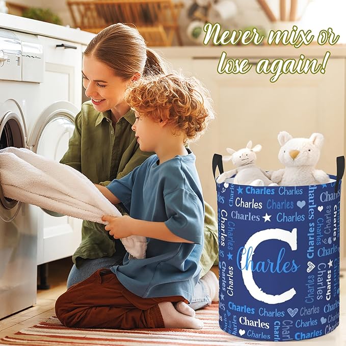 Custom Name Laundry Hamper, Personalized Laundry Baskets with Name for Boys Girls Women Men, Customized Collapsible Dirty Clothes Hamper Easy Storage Gifts for Bedroom Bathroom Living Room