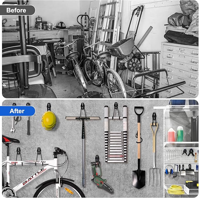 32 Pack Garage Hooks Heavy Duty,Utility Steel Garage Storage Hooks,Wall Mount Garage Hanger&Organizer for Organizing Power Tools,Ladders,Bulk Items,Bikes,Ropes and More Equipment