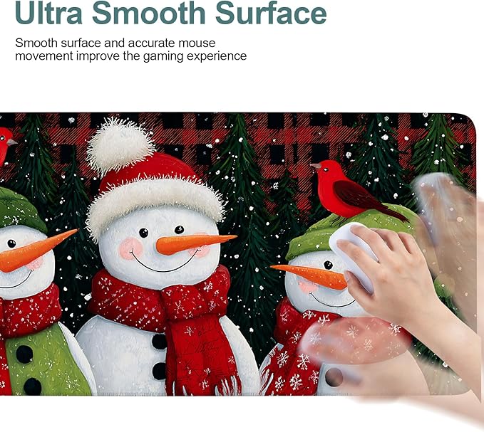 Three Snowmen Gaming Mouse Pad 35.4"x15.7"Desk Mat Anti-Slip Rubber Base & Durable Stitched Edges for Gamers Smooth Mouse Writing Surface for Desk Office/Home