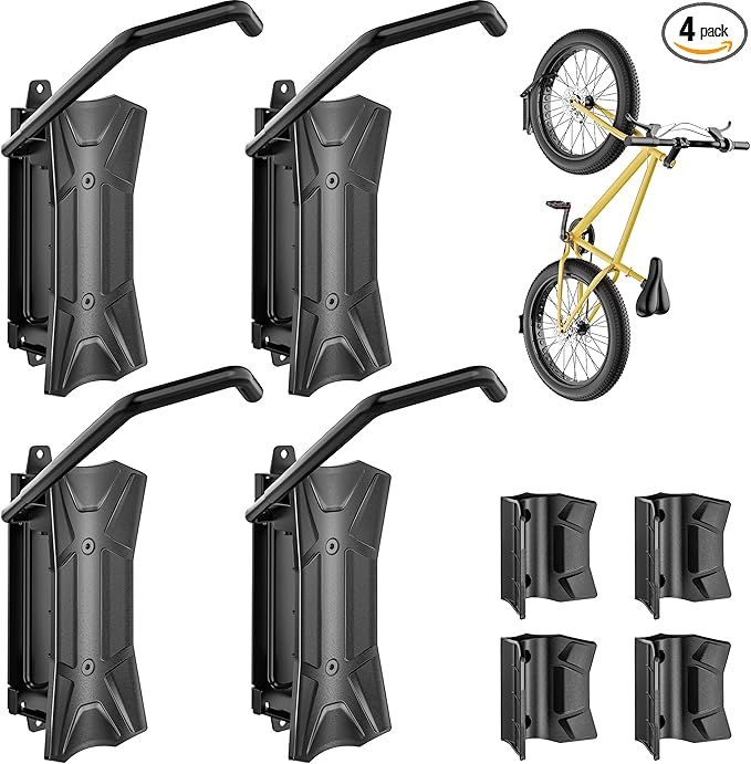 monTEK Bike Wall Mount for 4.5" Tire Width, Swivel Bike Wall Hanger Holds Up to 77lbs, Space-Saving Bike Rack Garage, Heavy Duty Bike Storage for Bedroom Home Office, 4 Pack