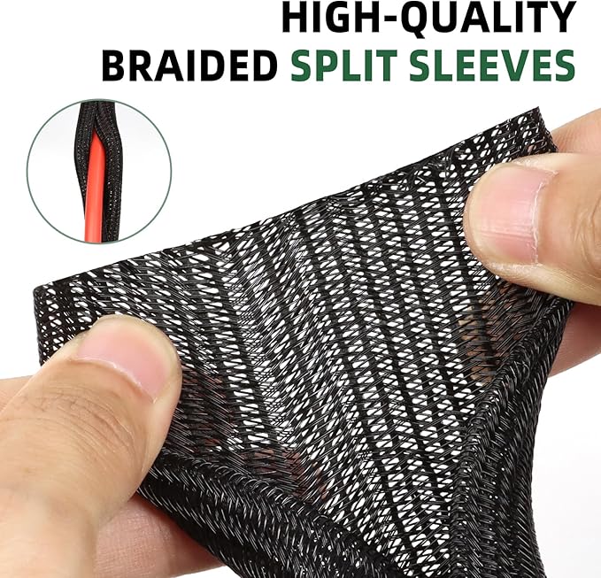Split Wire Loom Tubing, Cable Protector Sleeve, Braided Cable Management for TV/Computer/Home Theater/Engine Bay, Cord Protectors from Pets No Chew (Black, 1/8"-25ft)