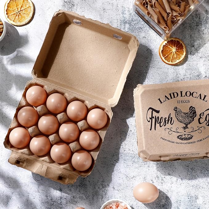 Zhanmai 100 Pack Egg Carton Bulk 12 Chicken Duck Egg Carton Vintage Printed Farm Fresh Crate with 3 x 4 Holds Recycled Paper Cardboard Sturdy Reusable Box Holder(Classic Style)