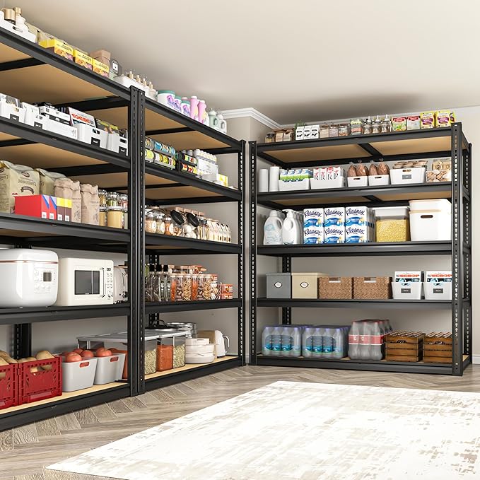 2300LBS Storage Shelves Heavy Duty 5 Tier Garage Storage Shelving, Adjustable Metal Shelving Unit Utility Rack Shelf for Warehouse, Pantry, Closet, 72" H x 40" W x 20" D, Black,2PCS