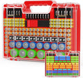Battery Organizer Storage Holder Box Case with Tester, Stores & Protects Up to 260 Batteries, Double-Clear Locking Lid, Holds AA AAA C D and More (Not Includes Battery Pack) - Red