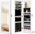 Mirror Jewelry Organizer, Wall/Door Mounted Jewelry Armoire with Full-Length Mirror,Hanging Jewelry Cabinet with LED Interior Lights, White