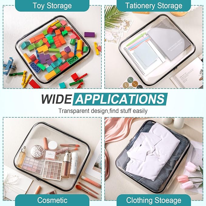 Sanwuta 6 Pcs Clear Hard Zipper Case Hard Plastic Zipper Pouches Transparent Makeup Bag Pencil Pouches for Travel Snacks Christmas Trinket Storage Organizer Box(Black,13.78 x 11.81 x 2 Inch)