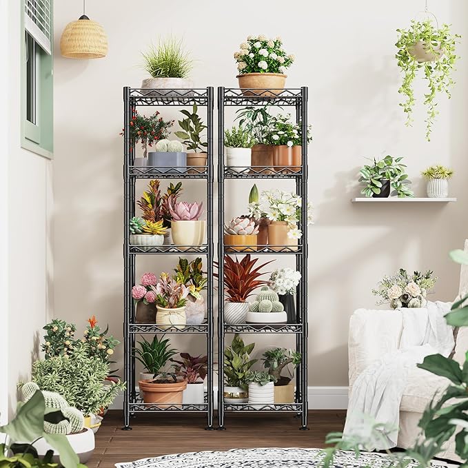 5 Tier Metal Shelving Unit Wire Shelves Storage Rack:Adjustable Storage Shelves Standing Bathroom Shelf and Narrow Shelf for Laundry Dorm Kitchen Pantry Closet Office 12''Wx12''Dx49''H Black
