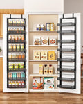 SNTD Over the Door Pantry Organizer - 8 Tier Adjustable Pantry Door Spice Organizer, Large Capacity Hanging Door Spice Rack for Kitchen Pantry Organizers and Storage (Black, 12.3" W x 4.7" D x 69" H)