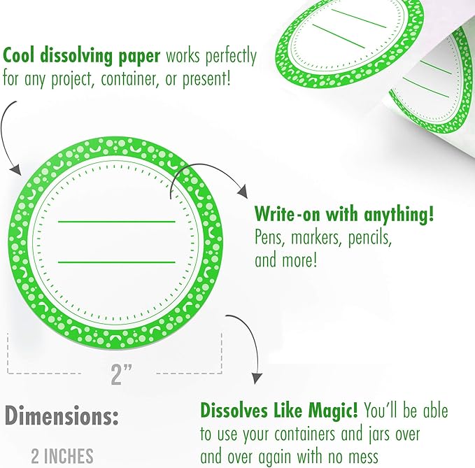 Canning Labels Dissolvable Stickers for Mason Jars and More (2" Round 200/roll) Canning Supplies Washes Off in Seconds Like Magic - Jar Labels Homemade Jam, Jelly, and More (Lime)