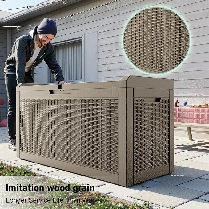 60 Gallon Waterproof Resin Deck Box, UV Resistant Outdoor Storage for Garden, Patio, Porch, Delivery, Gray