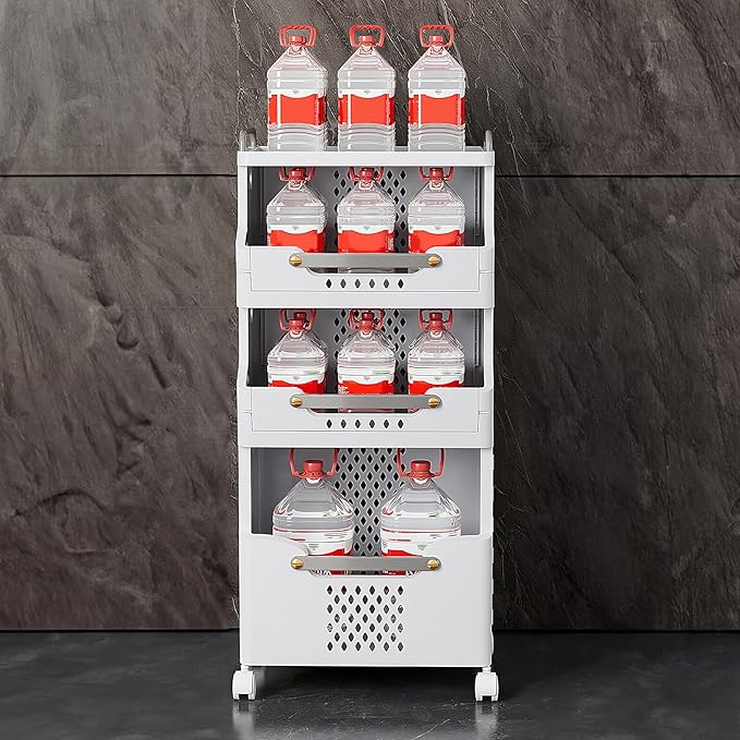 Laundry Basket with Wheels,Rolling Folding Laundry Hamper,Utility cart,Kitchen Storage Cart,Stackable Storage Bins Open Front,Dirty Clothes Hamper,Plastic Laundry Room Organization