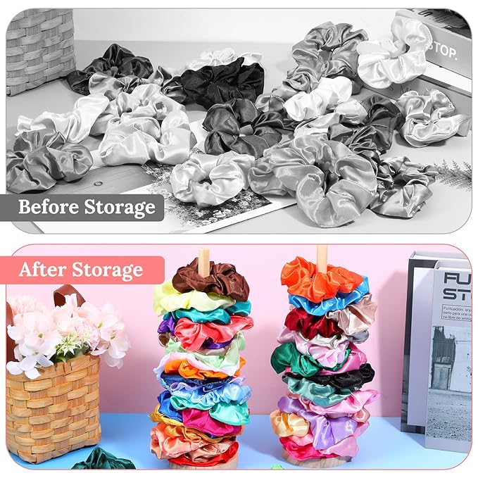 2 Pcs Scrunchie Holder Stand Hair Tie Organizer Vertical 15-20 Scrunchies Hairs Accessories Organizer Display Scrunchy Wood Hair Tie Holder Storage for Women Bathroom Bedroom Decor