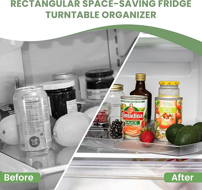 NOSTA Home 360° Rotating Lazy Susan for Refrigerator| Rectangular Fridge Organizer | Cabinet, Pantry, Refrigerator Organizers and Storage | Effortlessly Refrigerator Organizing Solution (16.5 x 11in)
