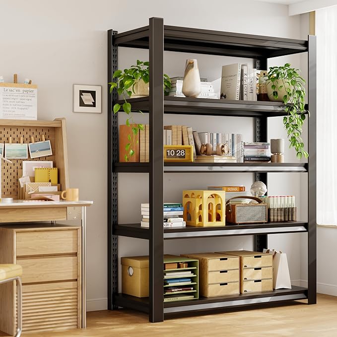 CJF Adjustable Garage Storage Shelves, 5-Tier Garage Shelving Heavy Duty, Metal Industrial Utility Shelf for Warehouse, Kitchen, Laundry Room,Warehouse-Black (71 "H x 47" W x 20" D)