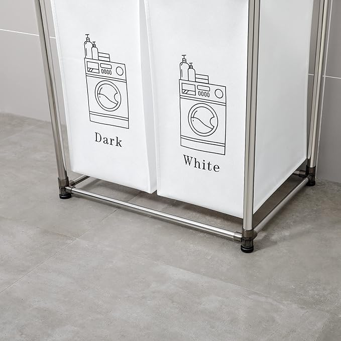 2 Tier Laundry Sorter with 4 Removable Bags for Organizing Clothes - Large Freestanding Laundry Hamper - Laundry Basket for Dirty Clothes in Laundry Room
