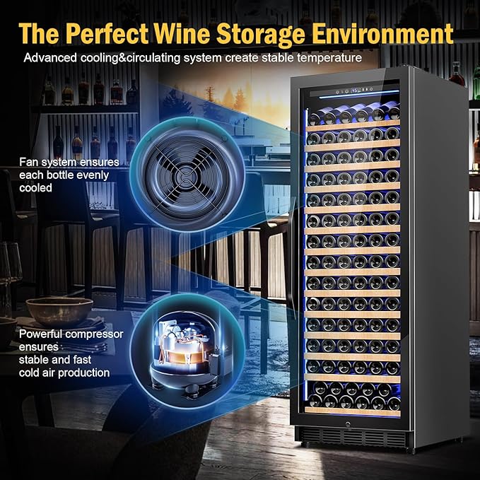Wine Fridge Freestanding,173 Bottles 24 Inch Wine Cooler Refrigerator, Tall Wine Fridge with Compressor Low Noise Fast Cooling, Wine Cellar with Upgraded Door Handle Sliding Rail Shelves, Black