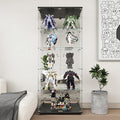Beauty4U Glass Display Cabinet with Mirror Back Panel, 5 Shelves with 2 Doors, Curio Cabinets for Living Room, Bedroom, Office, Black Floor Standing Glass Bookshelf, Quick Installation