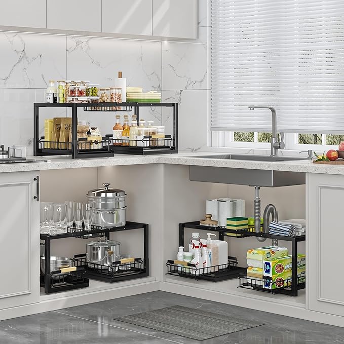 Under Sink Organizer,Pull Out Storage Organizer,2 Tier Sliding Sink Organizer Under Cabinet For Kitchen,Bathroom