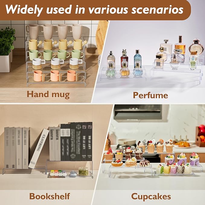 Large Acrylic Display Risers, 2 Set - 10 Pack Collectibles Display Shelf, Acrylic Risers Display Stands for Show Figures, Cupcake, Perfume, Jewelry, Toys(12.4”L~12”L~11.6”L~11.2”L~10.8”L)