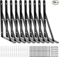 10 Pack L14 x H 10" Heavy Duty Shelf Brackets with Screws Open Floating Shelving Bracket L Brackets Black Metal Shelf Brackets for Shelves, Room, Pantry, Garage
