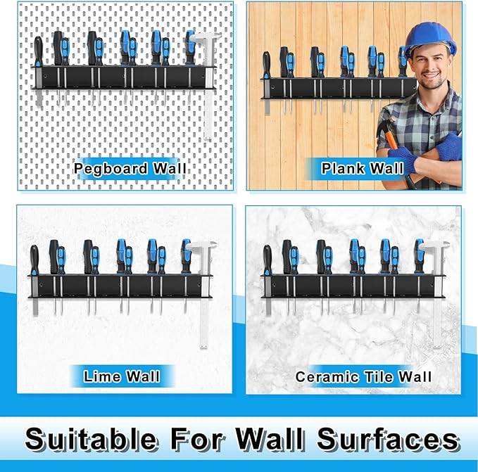 Screwdriver Organizer Wall Mount,Heavy Duty Metal Utility Storage Rack for Screwdrivers Calipers Small Tools,Screw Driver Holder Suitable Garages Homes Workshops Sheds(2PC)