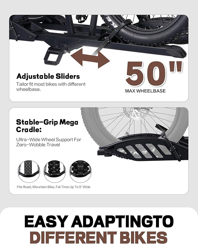 Hitch 2-Bike Rack, 200 lbs Capacity E-Bike Carrier Platform Mount, Up to 5’’ Fat Tire Bicyclefor 2’’ Receiver Cars Trucks SUVs Minivans RV, Trailer