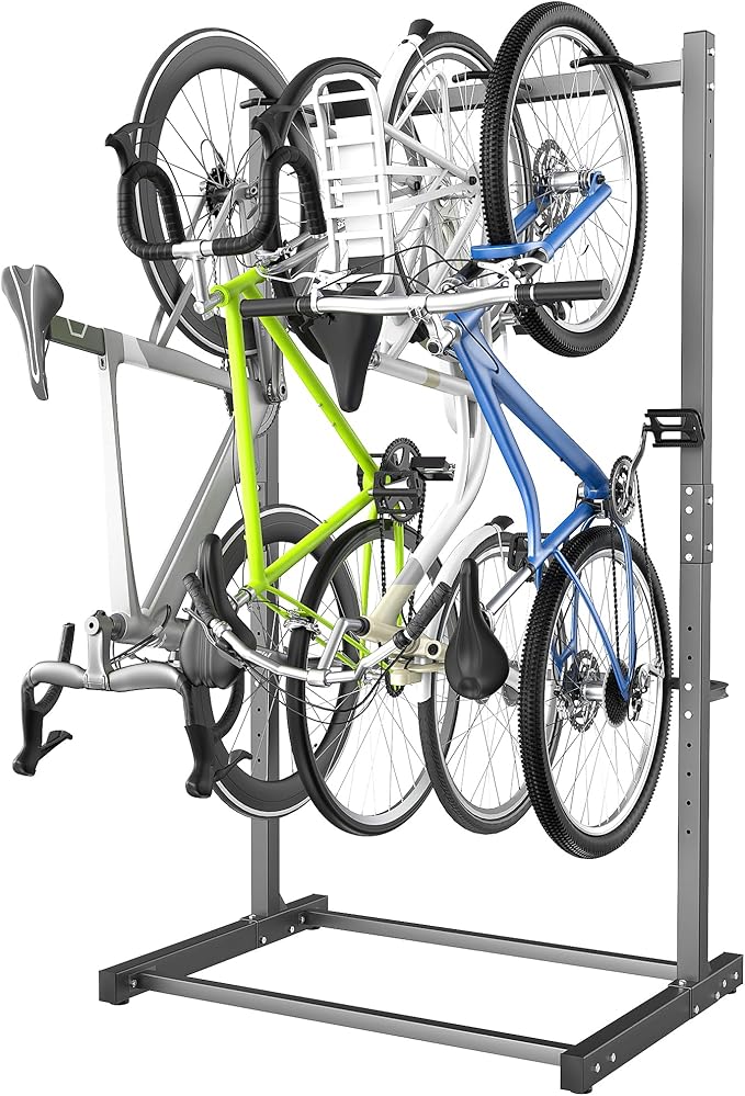 EVERHANGER Freestanding Bike Rack, Vertical Bike Rack Stand for Garage, Bicycle Storage Organizer, Holds Up to 4 Bikes