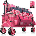 48" L Collapsible Beach Wagon Cart Foldable, 560LB Weight Capacity 300L Heavy Duty Folding Wagons with Big All-Terrain Wheels, Utility Carts for Groceries, Shopping, Camping, Sports - Pink