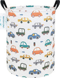 LANGYASHAN Laundry Basket Canvas Fabric Collapsible Organizer Basket for Storage Bin Toy Bins Gift Baskets Bedroom Clothes Children Nursery Hamper (Round Color Cars)