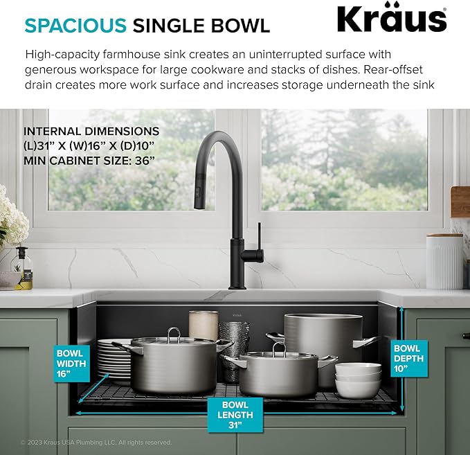 KRAUS Kore Workstation 33-inch Farmhouse Apron Front 16 Gauge Black Stainless Steel Single Bowl Kitchen Sink in PVD Gunmetal Finish with Accessories, KWF210-33/PGM