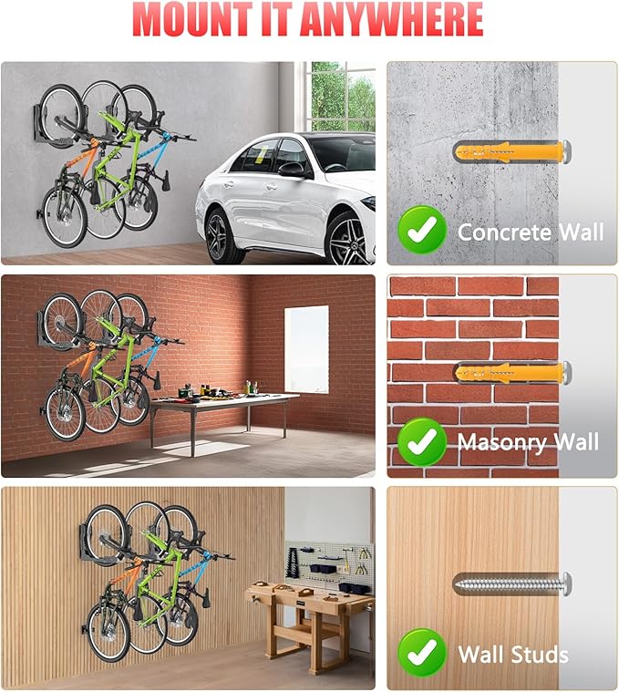 Swivel Bike Wall Mount, Space Saving Bike Rack Garage, No Heavy Lifting Required Bicycle Wall Mount, Vertical Wall Bike Hanger Can Holds up to 77 lbs, Black