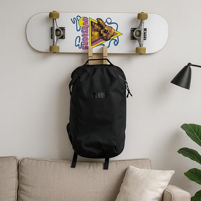 COR Surf Skateboard and Snowboard Wall Mount | Bamboo Skateboard Rack with Extra Storage Hook for Helmet or Bag