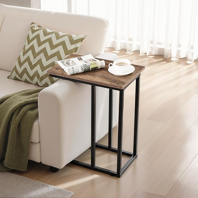 VECELO C Shaped End Side Table for Sofa Couch and Bed Snack TV Tray for Living Room Bedroom, 1 PCS Grey