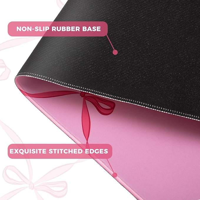 iCasso Desk Mat for Keyboard and Mouse, Large Mouse Pad for Desk, Desk Matt for Desktop, Desk Pad Mat, Anti-Slip Big Mousepad with Stitched Edges for Computer(Woven Bow)
