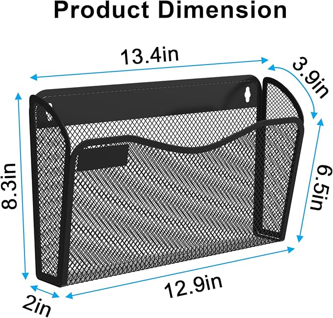 Wall File Organizer, Mesh Hanging File Organizer, Home Office Organization and Storage, 6 Single Pockets Document Magazine Rack