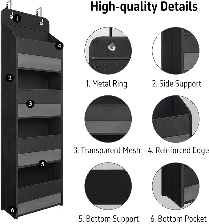 Giraffe Creation Over Door Organizer with 4 Large Capacity Pockets, Heavy Duty Hanging Organizer Storage for Closet Bathroom Nursery Bedroom Dorm, Toys Cosmetics Sundries and Baby Essentials, Black
