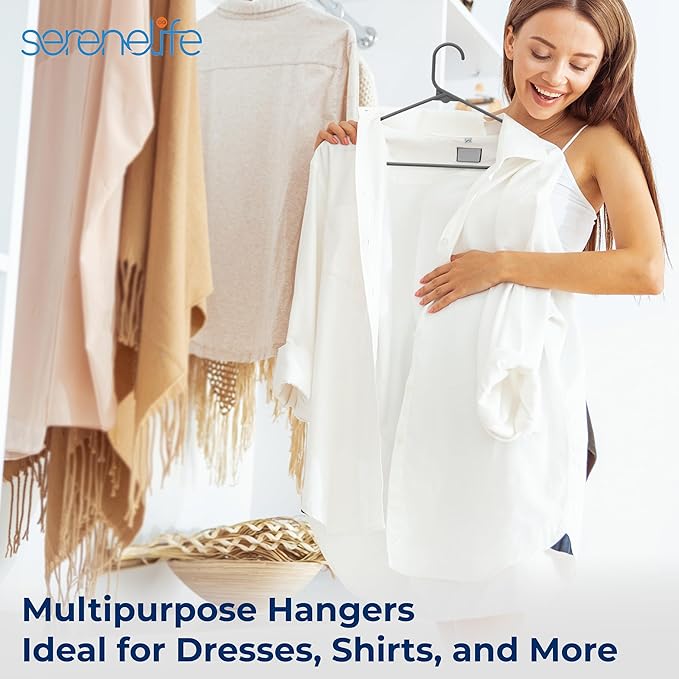 SereneLife 150 Pack Plastic Hangers, Lightweight, Durable, Space Saving Clothes Organizers, Suitable for Shirts, Sweaters, Hoodies, Dresses, Kids Clothes, Good for Home Organization (Gray)