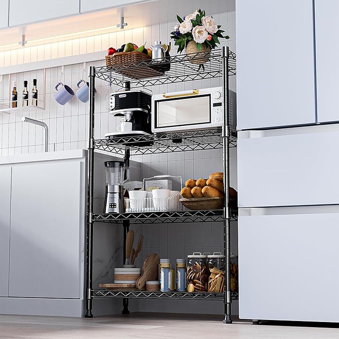 1000 lbs Storage Shelving Steel Heavy Duty 4-Tier Utility Shelving Unit Steel Organizer Wire Rack for Home,Kitchen,Office,Black (13.7" D x 23.6" W x 53.4" H)