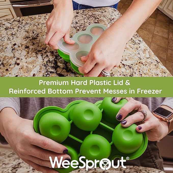 WeeSprout Silicone Freezer Tray with Clip on Lid Perfect Food Storage Container for Homemade Baby Food, Vegetable, Fruit Purees, and Breast Milk (Bright Green, Six 3 Ounce Sections)