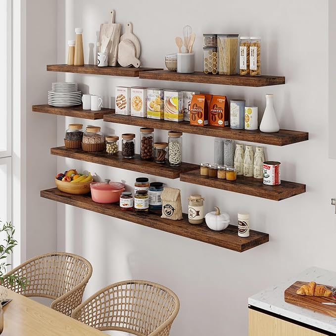 Fun Memories 72 Inch Floating Shelves, 72 x 9.3 Rustic Wooden Fireplace Mantel, 9.3 Inch Floating Shelf for Wall, Farmhouse Wall Shelves for Home Storage & Display, Rustic Brown Color, Set of 1