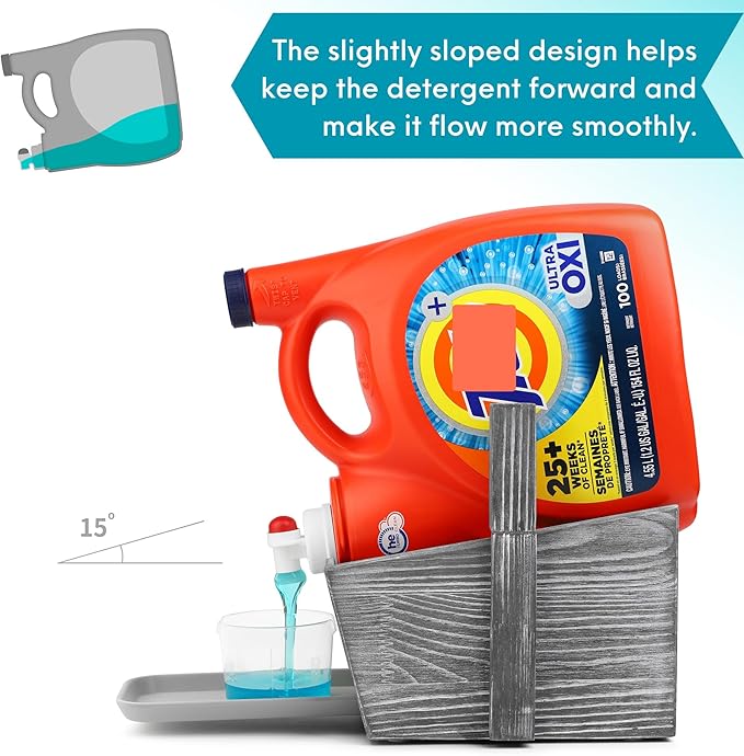 Besuerte Laundry Detergent Stand - Farmhouse Laundry Detergent Shelf - Liquid Laundry Detergent Holder - Laundry Soap Holder - Detergent Organizer For Laundry Room(Grey)