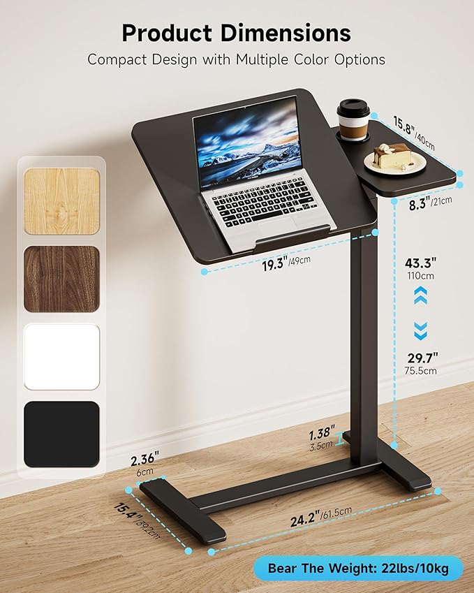 BZIUM Overbed Bedside Table with Hidden Wheels, Adjustable Medical Tilt Top Hospital Bed Table Over The Bed, Rolling Desk Mobile Standing Desk for Hospital&Home Use (Black)